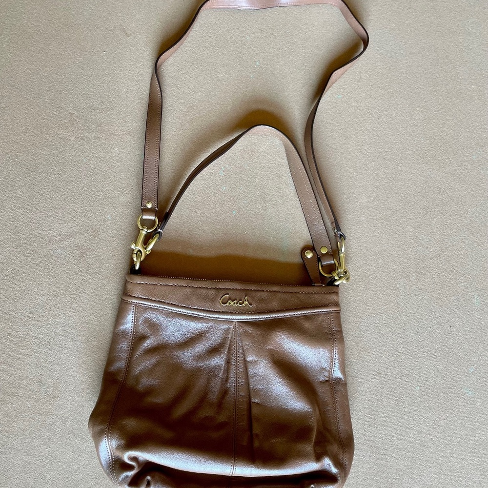 COACH Brown Leather Double Straped Crossbody Bag